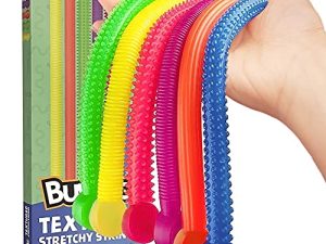 BUNMO Textured Stretchy Strings 6pk | Calming & Fun Monkey Noodles | Super Sensory Stretchy Worms for Stress Relief & Stimulation | Popular Autism Toys
