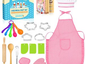 Kids Apron Kitchen Toys 20Pcs: Educational Toys Cooking Baking Set with Cookbook