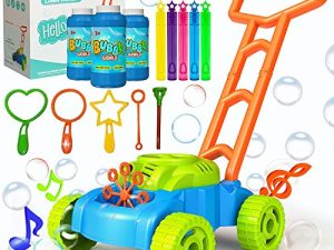 JUMELLA Lawn Mower Bubble Machine for Kids - Toddler Toys Automatic Bubble Mower with Music