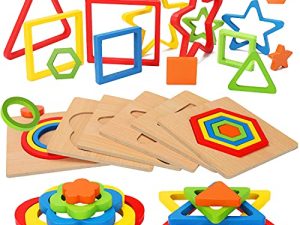 Toddler Puzzles Wooden Toys Montessori Shape Sorting Puzzle Sensory Toys Toddlers Activities Preschool Learning Early Educational Travel Autistic Montessori Toys 1 2 3 Year Old Age 1-3