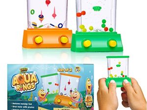 YoYa Toys Handheld Water Game 2 Pack Set of a Fish Ring Toss and a Basketball Aqua Arcade Toy in 2 Compact Mini Retro Pastime for Kids and Adults in a Gift Box