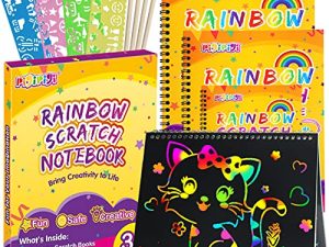 pigipigi Gifts for 3-12 Year Old Girls Boys - 3 Pack Rainbow Scratch Off Notebooks Arts Crafts Supplies Set Color Drawing Paper Kit for Kids Birthday Game Party Favor Christmas Easter Activity Toy