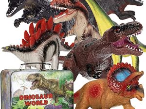 Ellinjan Dinosaur Toys for Kids 3-5 with Metal Storage Box