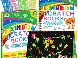 ZMLM Scratch Paper Art-Craft Gifts - Rainbow Scratch Off Art Set for Kids Activity Coloring Craft Drawing Pad Black Magic Art Craft Supplies Kits for Girls Boys Birthday Present Party Christmas Toys