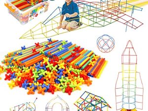 Straw Constructor Toys STEM Building Toys 600Pcs Straw Toy Interlocking Plastic Toys Engineering Toys Thin Tube Blocks Toy Educational Toy Kit for Indoor&Outdoor Kids Toy for Boys and Girls Gift