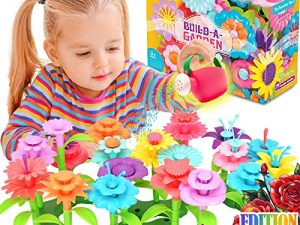 FUNZBO Flower Garden Building Toys for Girls - STEM Toy Gardening Pretend Gift for Kids - Stacking Game for Toddlers playset - Educational Activity for Preschool Children Age 3 4 5 6 7 Year Old Boys