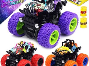 Monster Trucks Toys for Boys - Friction Powered 3-Pack Mini Push and Go Car Truck Playset for Boys Girls Toddler Aged 3 4 5 Year Old Gifts for Kids Birthday Christmas (Purple