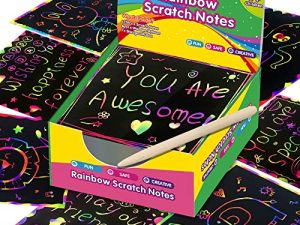 ZMLM Rainbow Scratch Mini Art Notes - 125 Magic Scratch Note Pads Cards Sheets for Kids Black Scratch Crafts Arts DIY Party Favor Supplies Kit Birthday Game Toy Gifts Box for Girls Boys Halloween