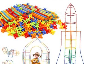 Creative Straw Toys 450Pcs STEM Building Toys Aged for 3 4 5 6 7+ Preschool Kids Constructor Toy Thin Tube Toy DIY Educational Toy Interlocking Plastic Engineering Toys Kit for Boys and Girls Gift
