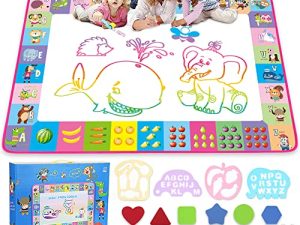 Water Doodle Mat - Kids Painting Writing Doodle Toy Board - Color Doodle Drawing Mat Bring Magic Pens Educational Toys for Age 3 4 5 6 7 8 9 10 11 12 Year Old Girls Boys Age Toddler Gift (Pink)
