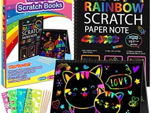 ZMLM Scratch Paper Art-Crafts Gift: 2 Pack Bulk Rainbow Magic Paper Supplies Toys for 3 4 5 6 7 8 9 10 Years Old Girls Kids Favors Gifts for Birthday Halloween Christmas Party Games Projects Kits